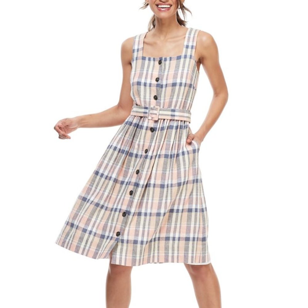 Gal Meets Glam Peyton linen plaid belted dress